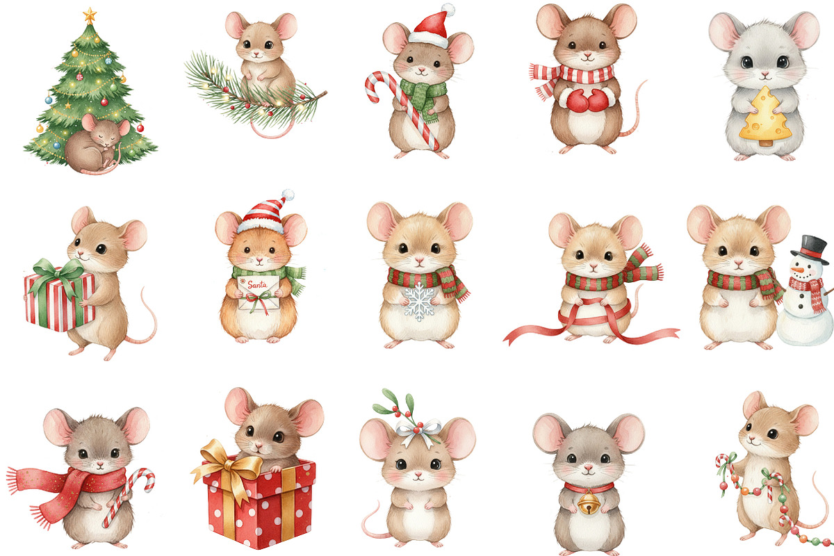 Christmas Mouse Clipart, an Illustration by Designking (Photo 3 of 5)