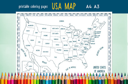 Printable USA Map coloring page