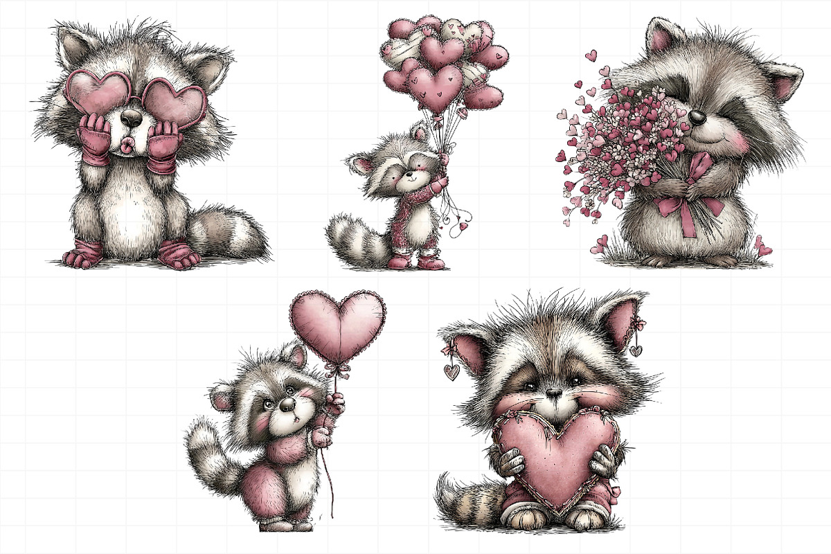Valentine's Whimsical Raccoon Clipar, an Illustration by Daily.Designs (Photo 8 of 8)