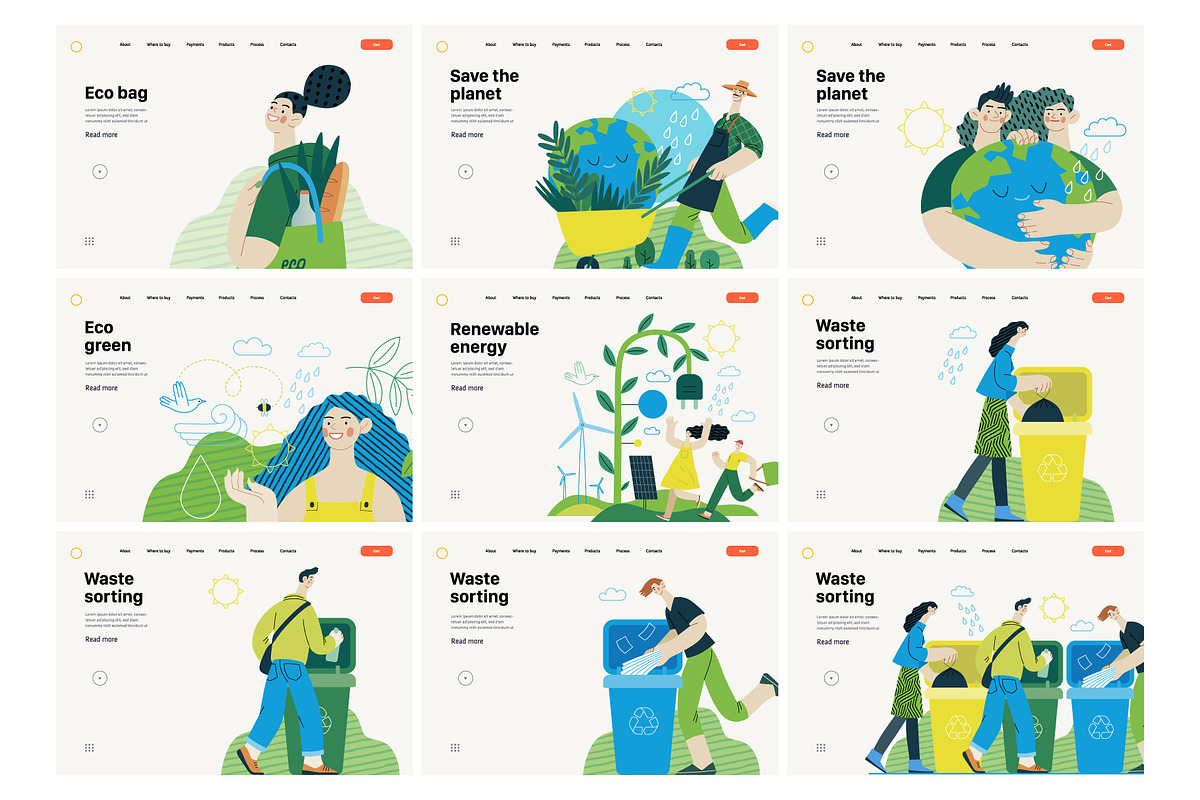 Ecology flat vector illustrations, a Templates & Theme by Grivina's shop (Photo 23 of 31)
