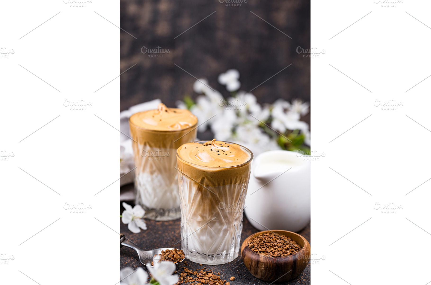 Dalgona whipped coffee with milk, a Food & Drink Photo by Yulia Furman