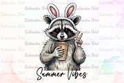 Funny Raccoon Iced Coffee ,Summer Vi, an Illustration by Sublimation Artist (Thumbnail 1 of 6)
