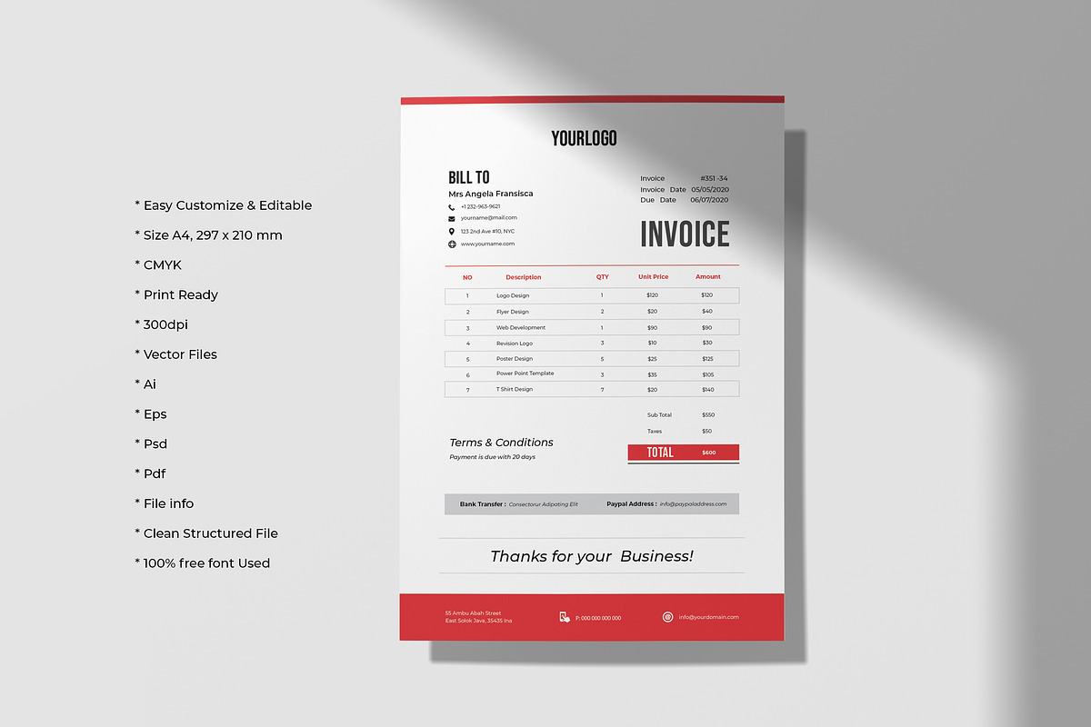 Clean Invoice Template, a Stationery Template by Jiwstudio (Photo 3 of 3)
