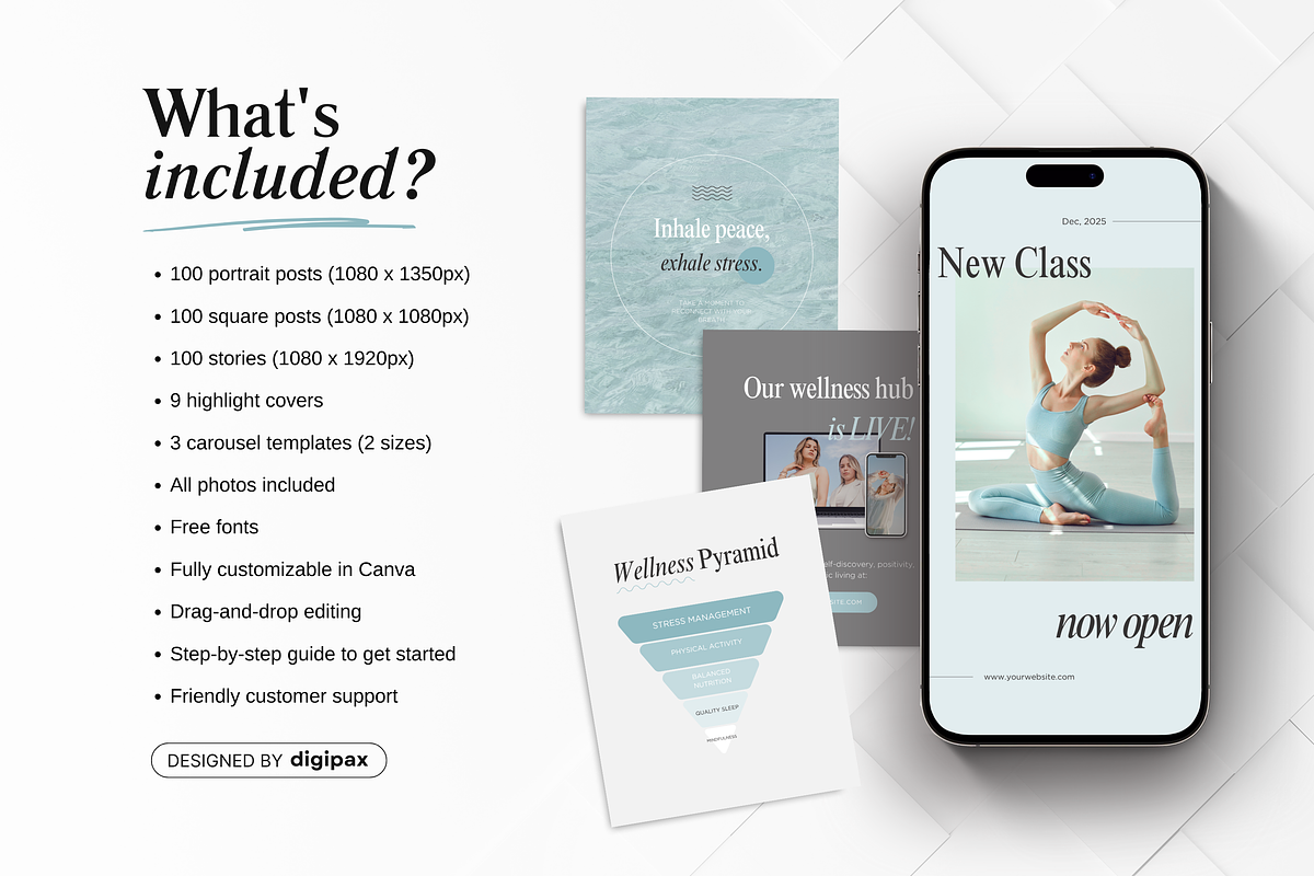 Wellness Instagram Templates Bundle, a Social Media Template by DigiPax (Photo 2 of 12)