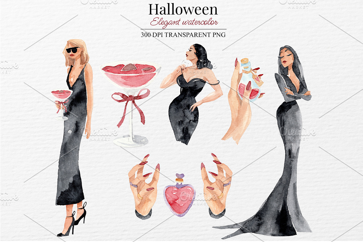 Elegant Halloween Watercolor Clipart, an Illustration by Marine art (Photo 2 of 6)