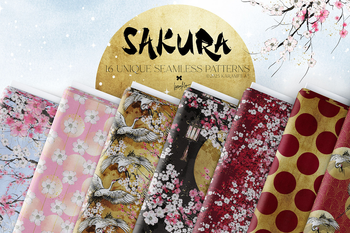 Cherry Blossoms Japanese Patterns, a Pattern Graphic by KaramfilaS (Photo 1 of 23)
