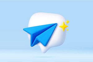 3D blue paper plane icon for, an Object Illustration by ModVector