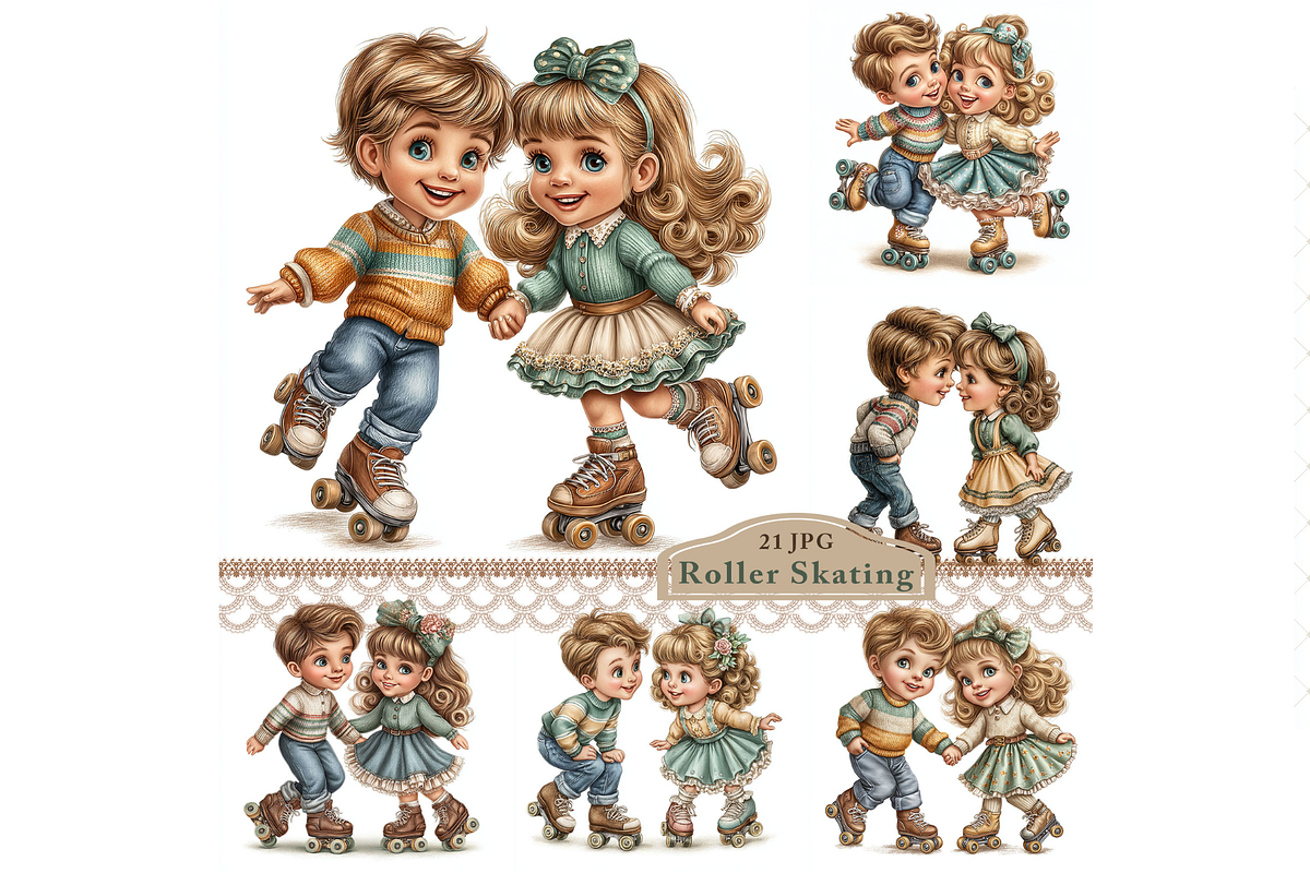 Roller Skating Couple Clipart JPG, a Person Illustration by Memories By Lea (Photo 8 of 18)