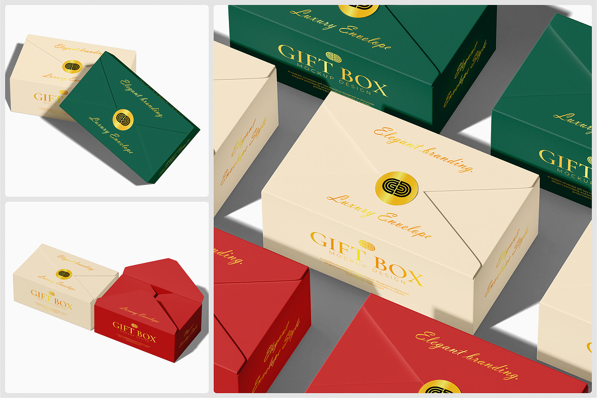 Envelope Gift Box Mockup, a Packaging Mockup by Unerispace (Photo 1 of 5)