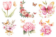 butterfly and Flower Clipart, an Illustration by Watercolor design (Thumbnail 4 of 5)