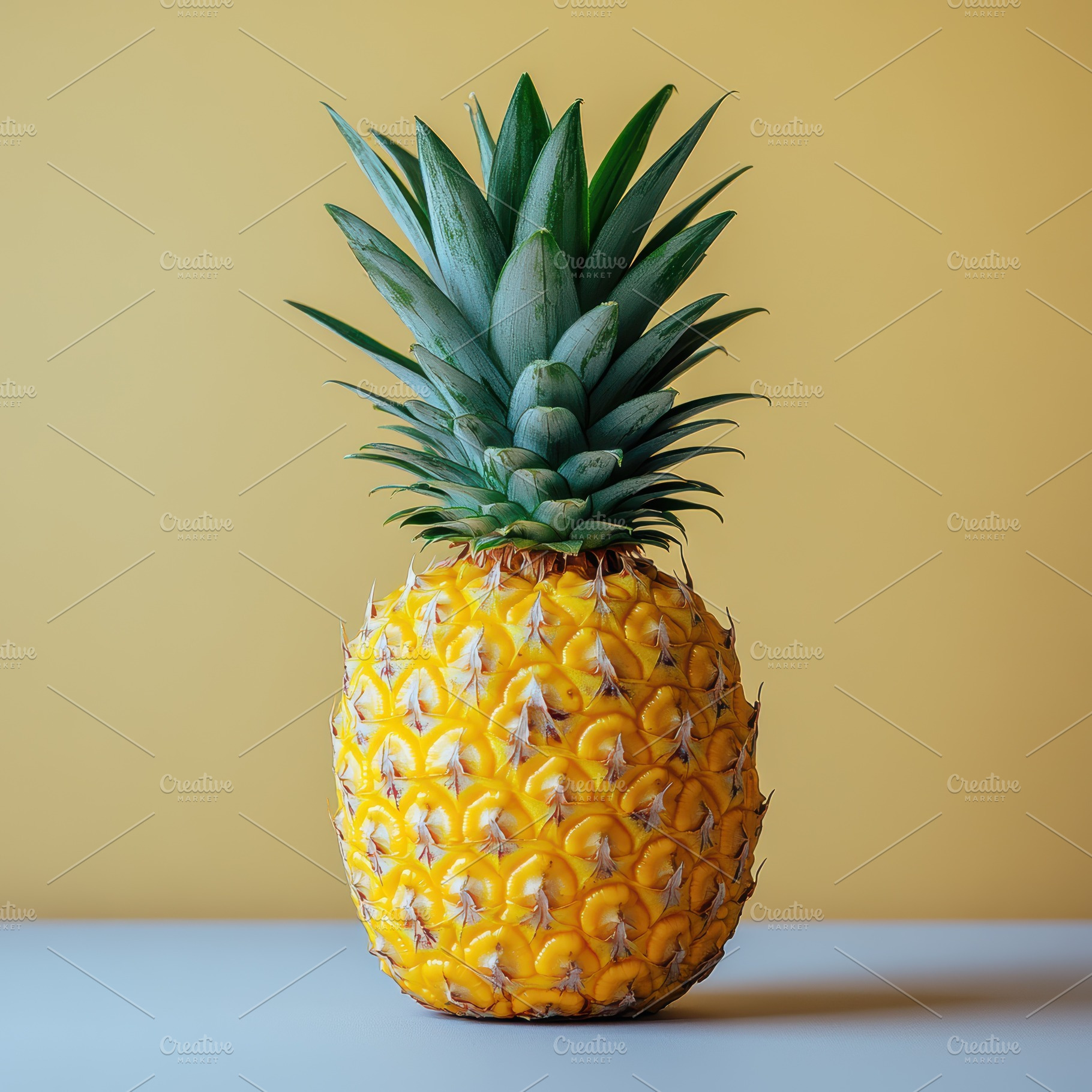 Ripe Pineapple on Yellow Background, a Food & Drink Photo by Pixeness Studio