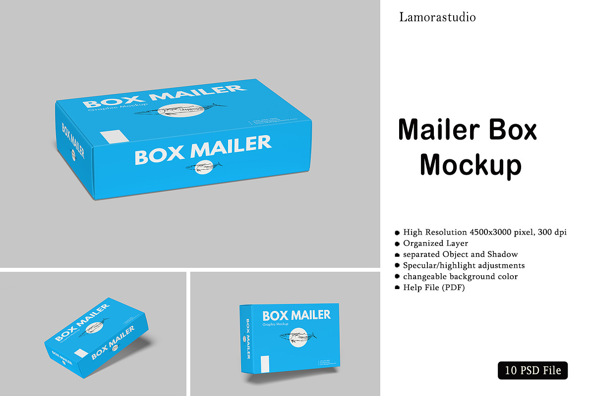 Mailer Box Mockup, a Packaging Mockup by lamorastudio (Photo 1 of 11)