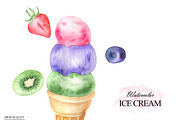 Colorful watercolor ice cream, a Food Illustration by OlDm_Shop (Thumbnail 8 of 10)
