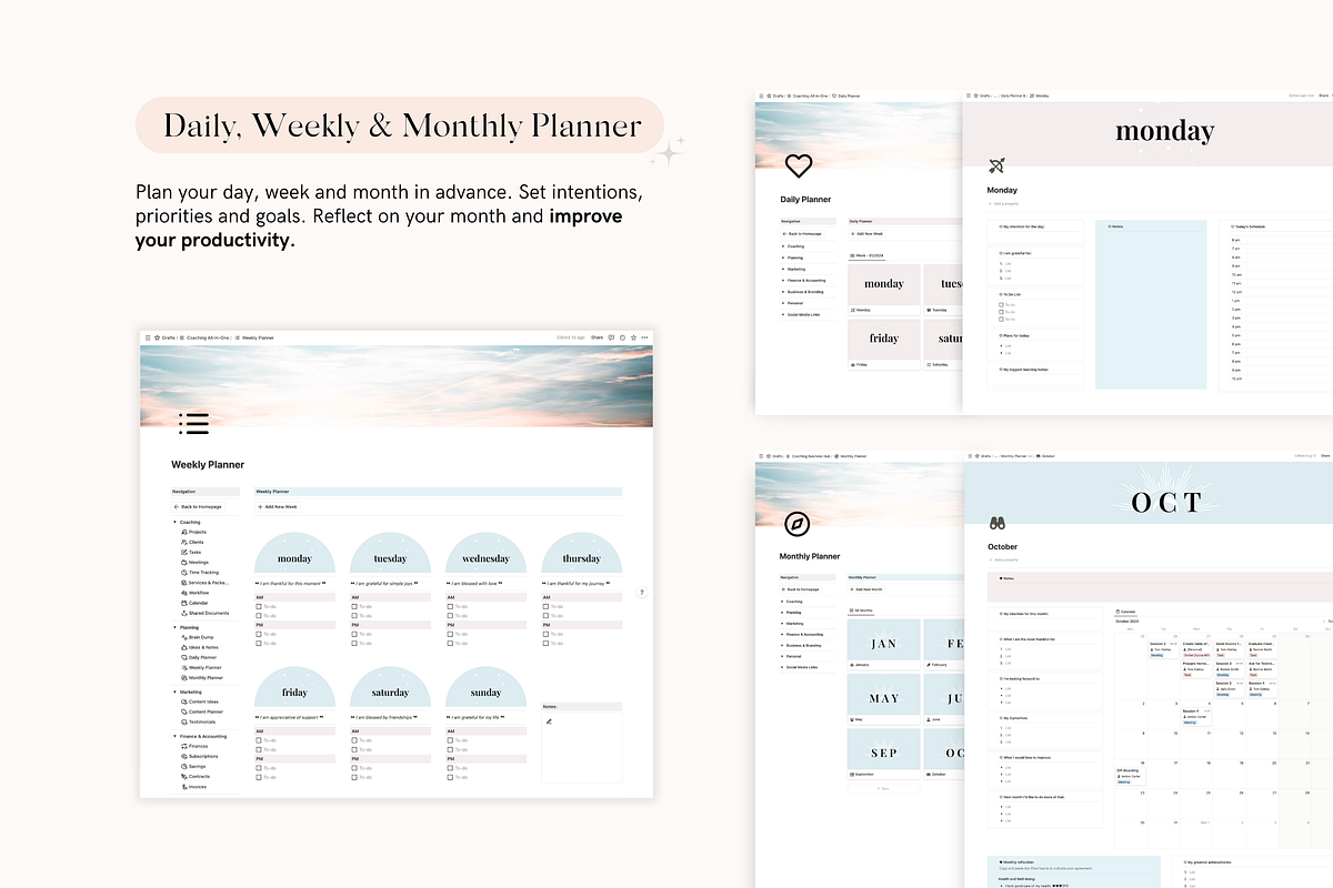 Notion Coaching Business Planner, a Stationery Template by TheCoastlineStudio (Photo 6 of 10)