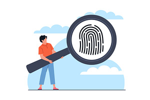 Man examines fingerprint through, a Technology Illustration by YummyBuum