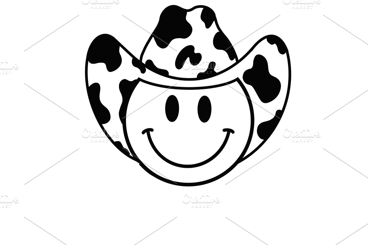 Cowboy Happy Face, Cow Print SVG, a Graphic by DesignedByMLE