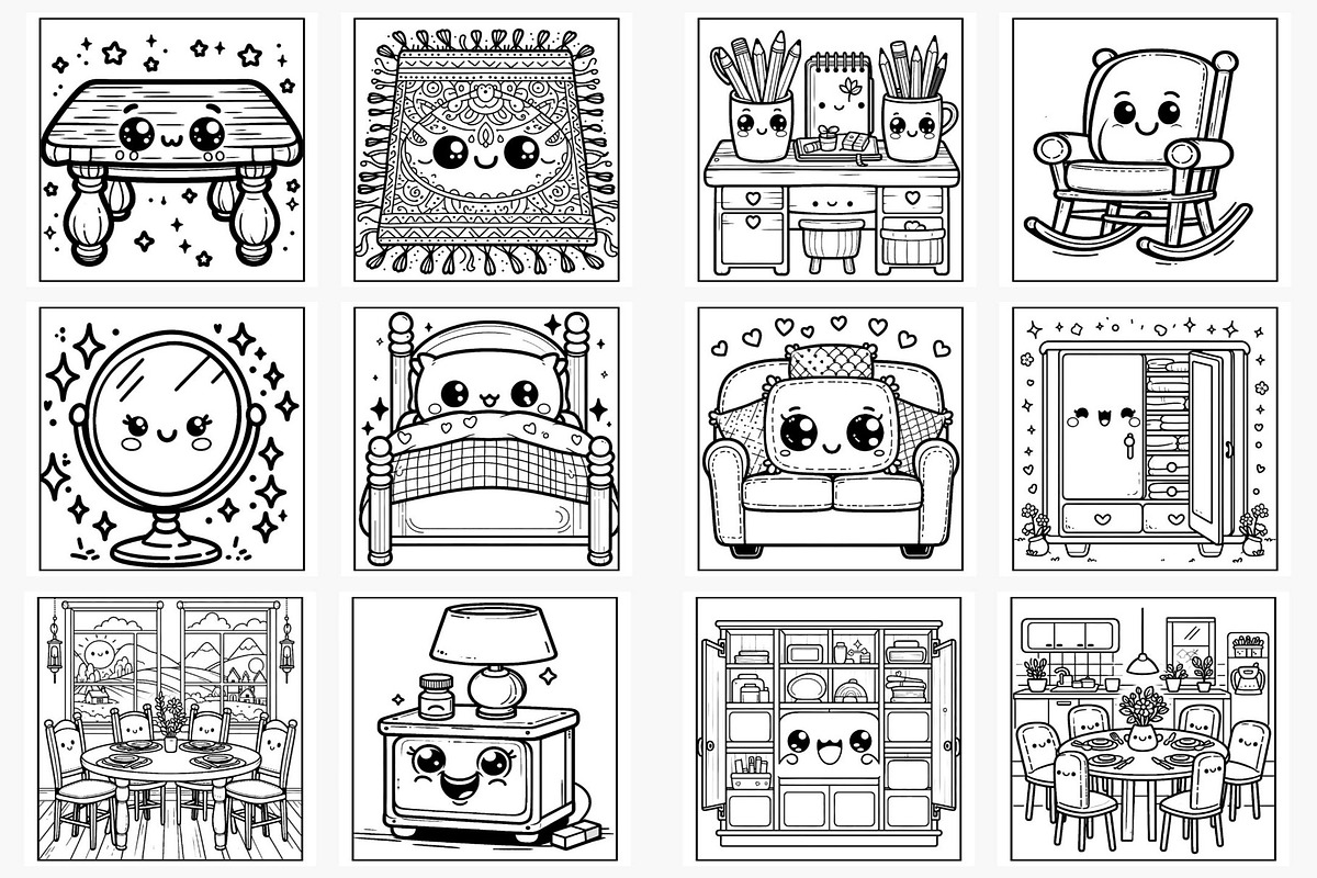 Kawaii Furniture Coloring Pages, a Decorative Illustration by Lamia Emad (Photo 2 of 5)