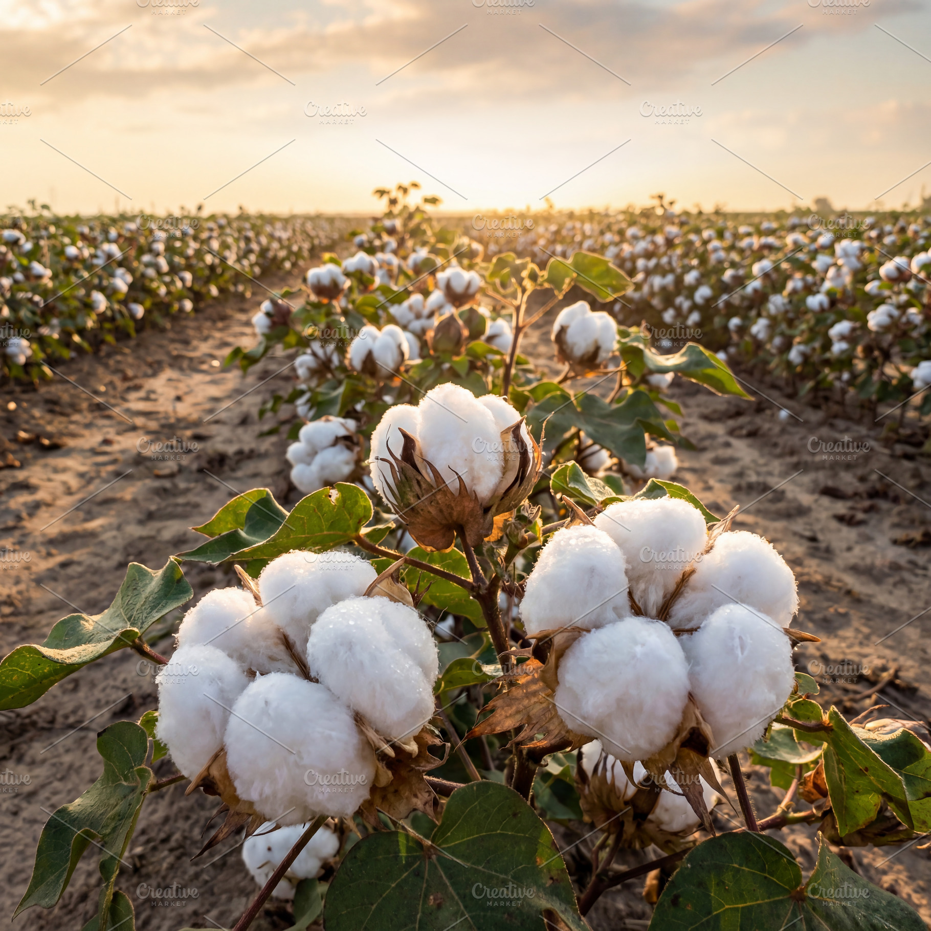 Cotton bolls in a cotton field, an Industrial Photo by Volff