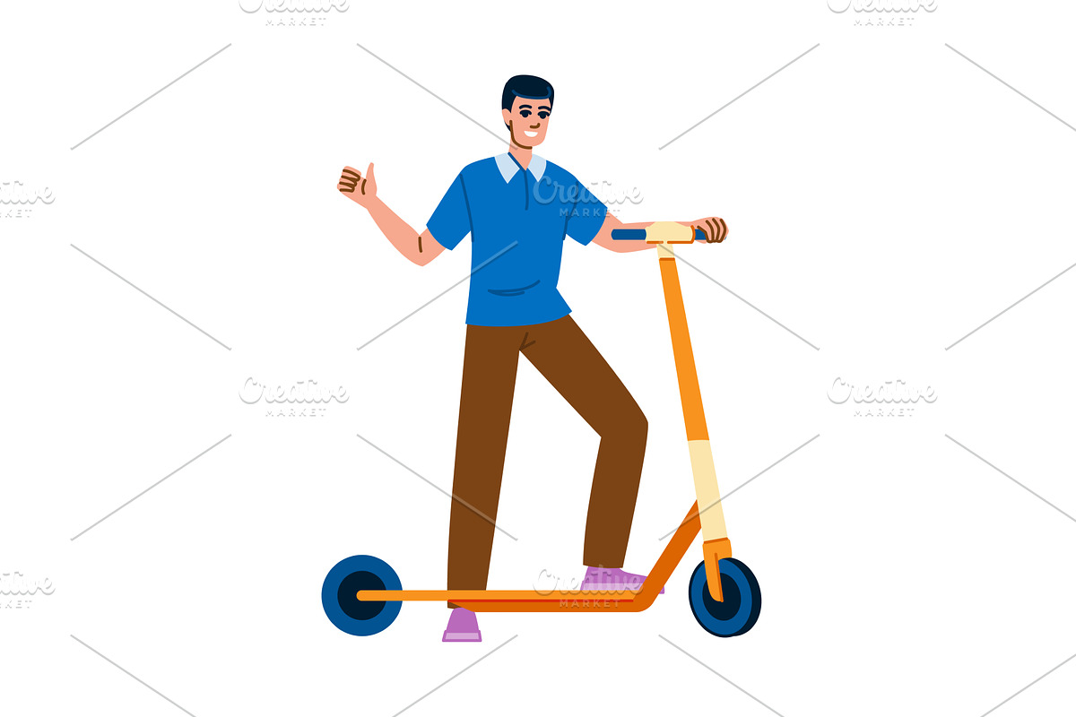 Young man riding electric scooter, a Transportation Illustration by pikepicture