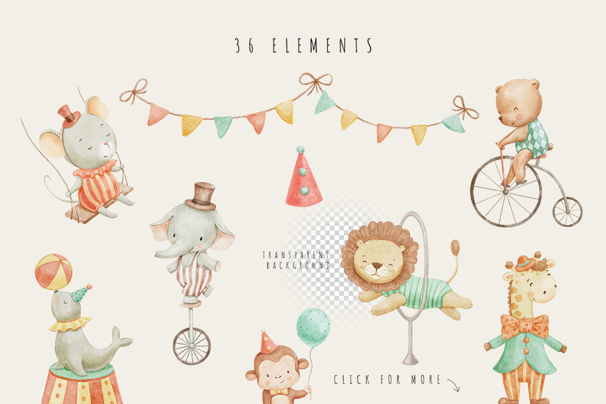 Watercolor Circus Animals Clipart, an Illustration by ElenaPlatovaArt (Photo 4 of 10)