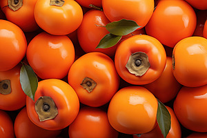 A close-up view of a pile of ripe persimmons, showcasing their vibrant orange c, a Food & Drink Photo by Textures & Backgrounds