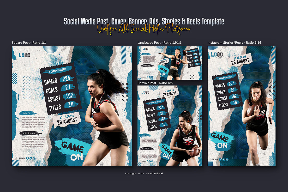 American Football Sport Social Media, a Social Media Template by Creative_View (Photo 4 of 8)