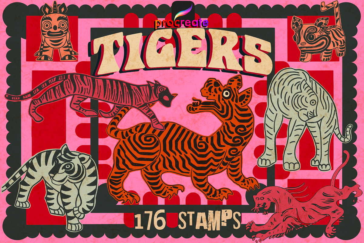 Tiger Procreate Stamps., a Brush Add-On by TheWhiteCatLab (Photo 1 of 7)