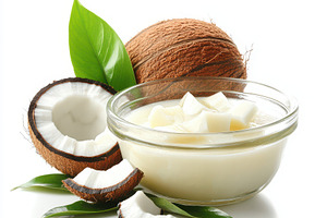 Fresh Coconut Milk in Glass Bowl wit, a Food & Drink Photo by Pixeness Studio