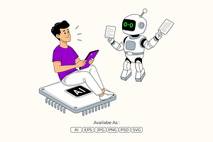 Man and Robot Working with AI, a Technology Illustration by Partikusi Design