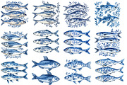 Blue Toile Sardines PNG, an Illustration by SinaCreation (Thumbnail 3 of 5)