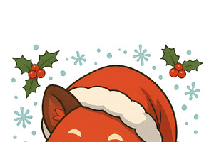 Cute anime red panda in santa hat wi, an Illustration by Dvoevnore photos