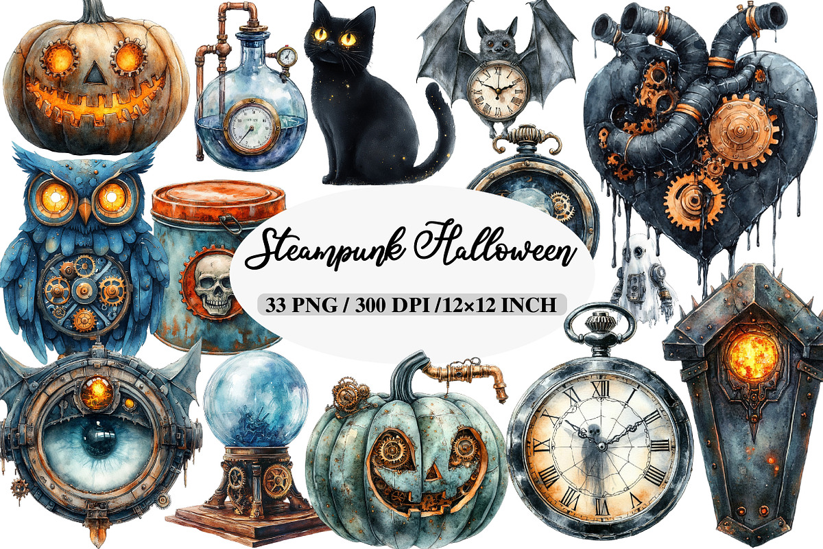 Steampunk Halloween Clipart, an Illustration by Daily.Designs (Photo 1 of 5)