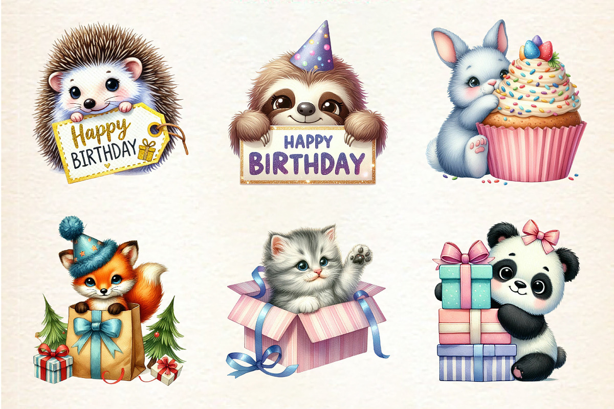 Peeking Birthday Animal Clipart Bund, an Illustration by DreamArtGraphic (Photo 3 of 4)