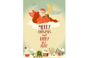 Cute Girl lying with Red Horse on, an Object Illustration by Maria Starus