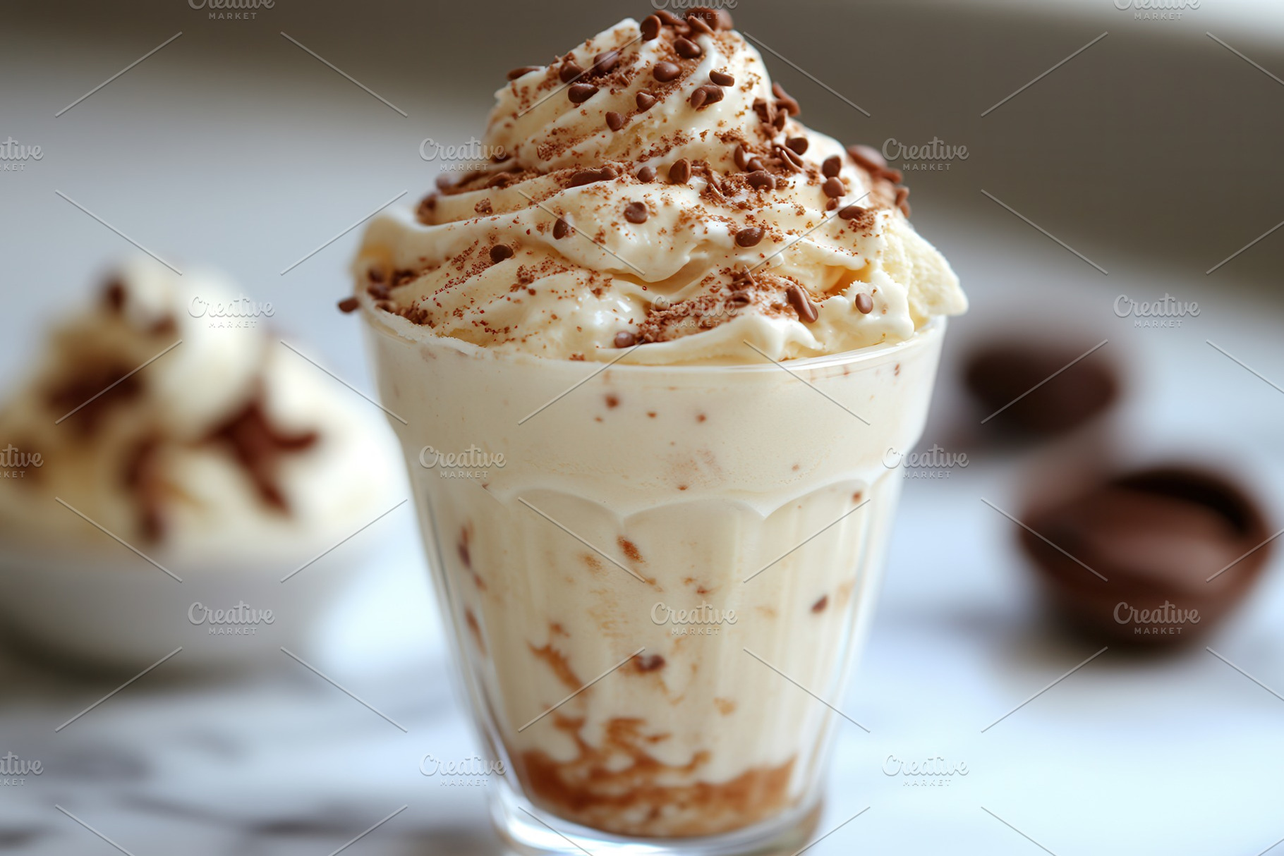 Creamy dessert topped with chocolate, a Photo by Tanuart