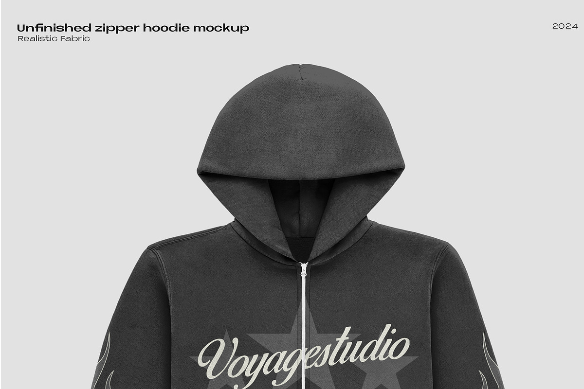 Unfinished zipper hoodie mockup, a Hoody Mockup by Voyage Studio (Photo 2 of 3)