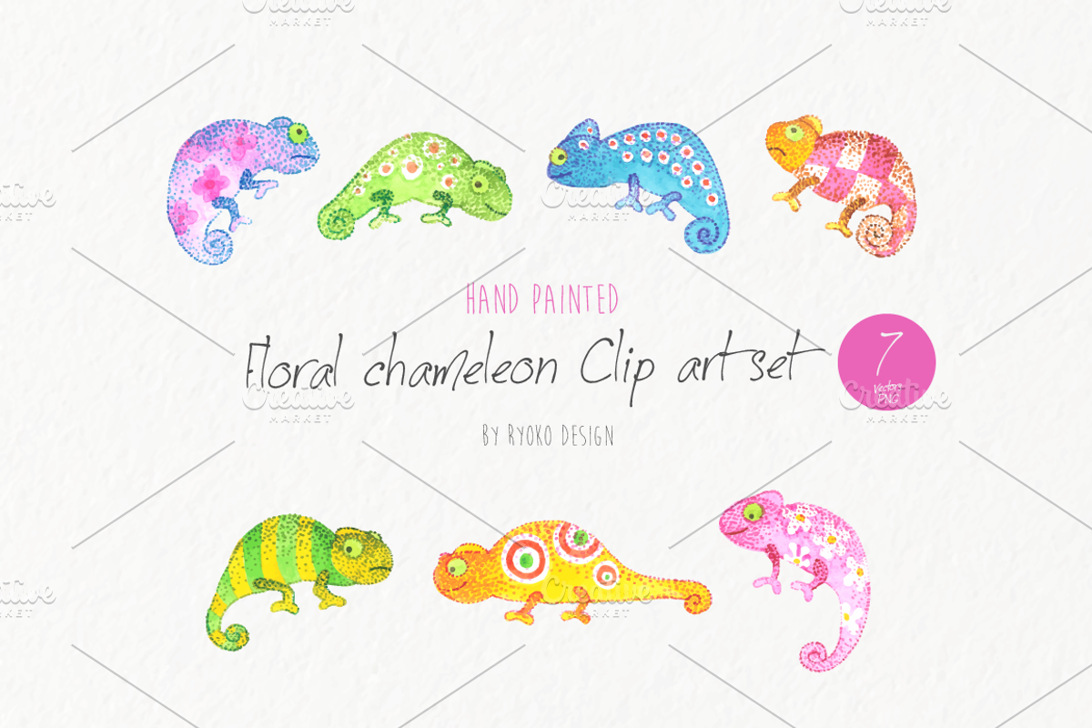 Chameleon clip art set Watercolor, an Animal Illustration by Eomoiart (Photo 1 of 3)