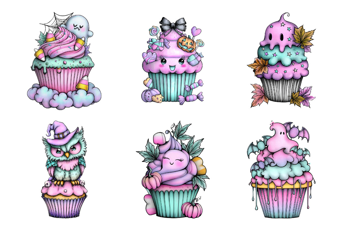 Whimsical Halloween Cupcake Clipart, a Seasonal Illustration by Creative Art (Photo 6 of 7)