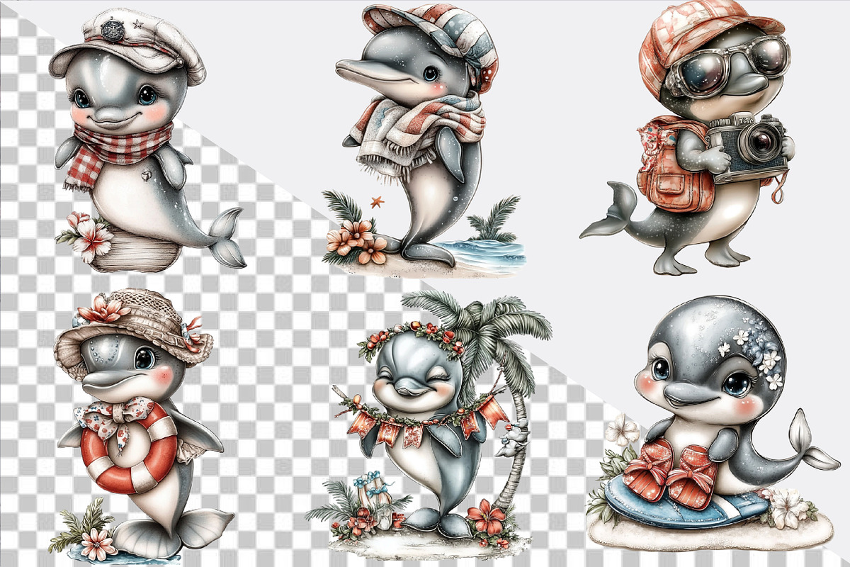 Whimsical Summer Dolphins Clipart, an Illustration by SVGArt (Photo 2 of 9)