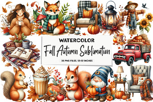 Fall Autumn Sublimation Clipart, an Illustration by DreamArtGraphic