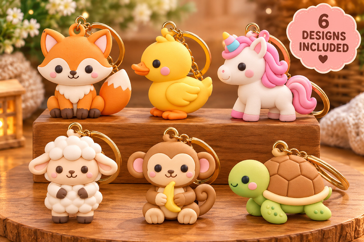6 Kawaii Animal Keychain STL, an Object 3D Model by Layerology (Photo 2 of 3)