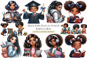 Black Kids Back to School - Clipart, an Illustration by DreamArtGraphic