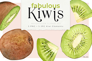Watercolor KIWI Fruit Clipart PNGs