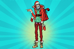 Hipster Santa Claus Pointing Sideways