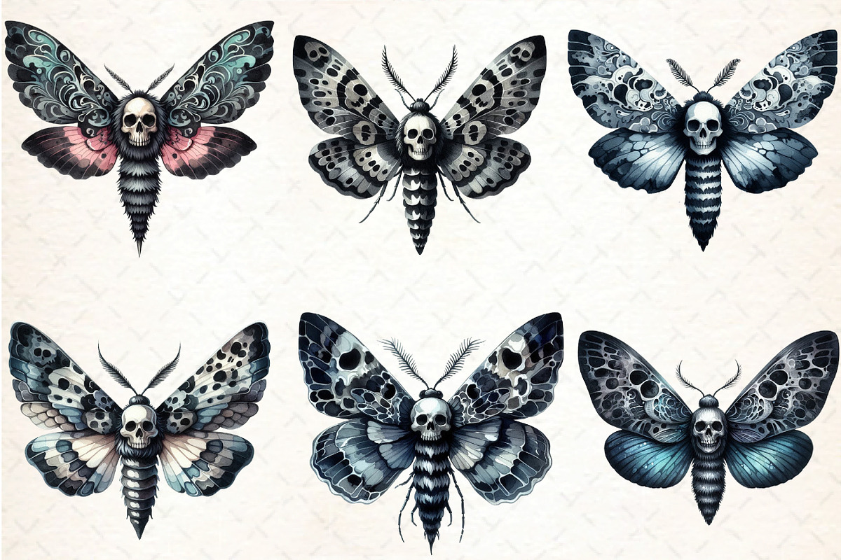 Watercolor Gothic Moth Clipart, an Illustration by DreamCafeArt (Photo 3 of 7)