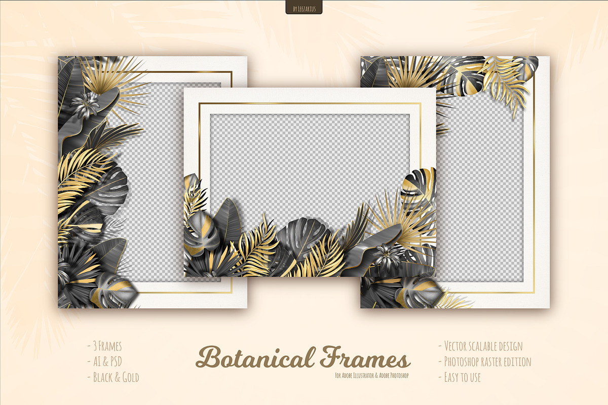Botanical Tropical Leaves Frames, a Decorative Illustration by leezarius (Photo 1 of 7)