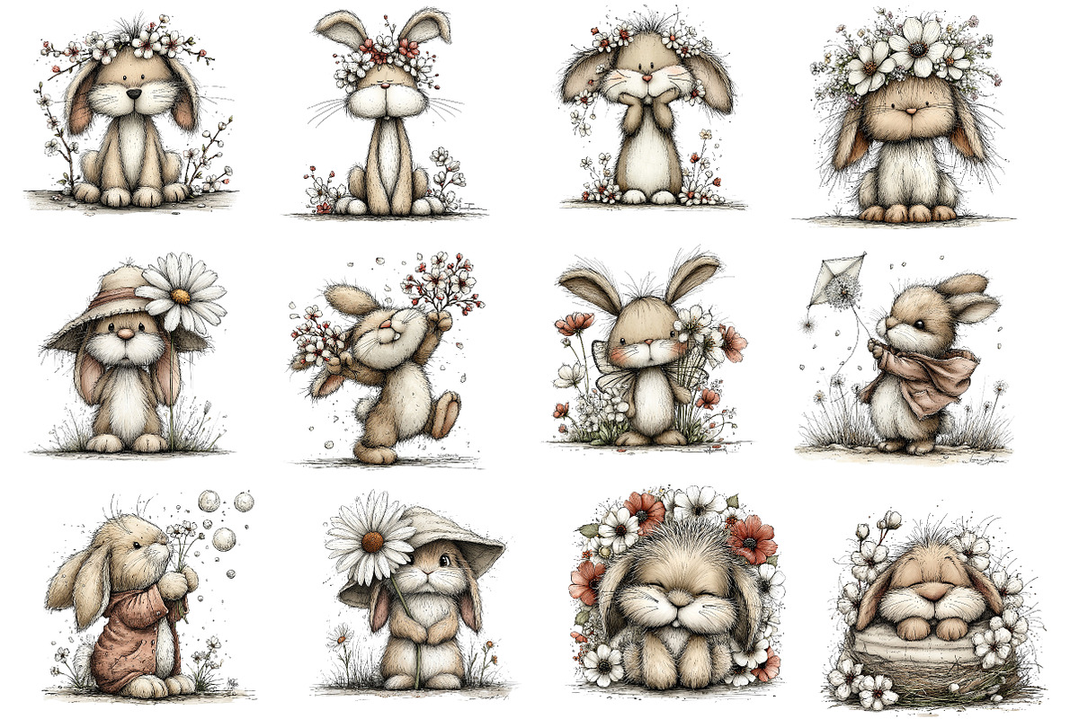 Whimsical Spring Bunny Clipart, an Illustration by Dream Creation (Photo 4 of 5)