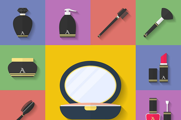 Makeup Cosmetic Icon Set.