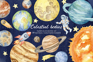 Watercolor Celestial Bodies Clipart