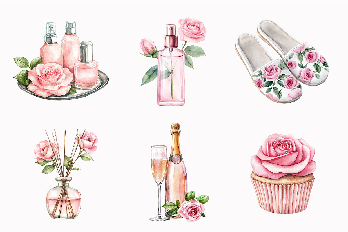 Watercolor Rose Relaxation Clipart, an Illustration by Design Market (Photo 4 of 4)